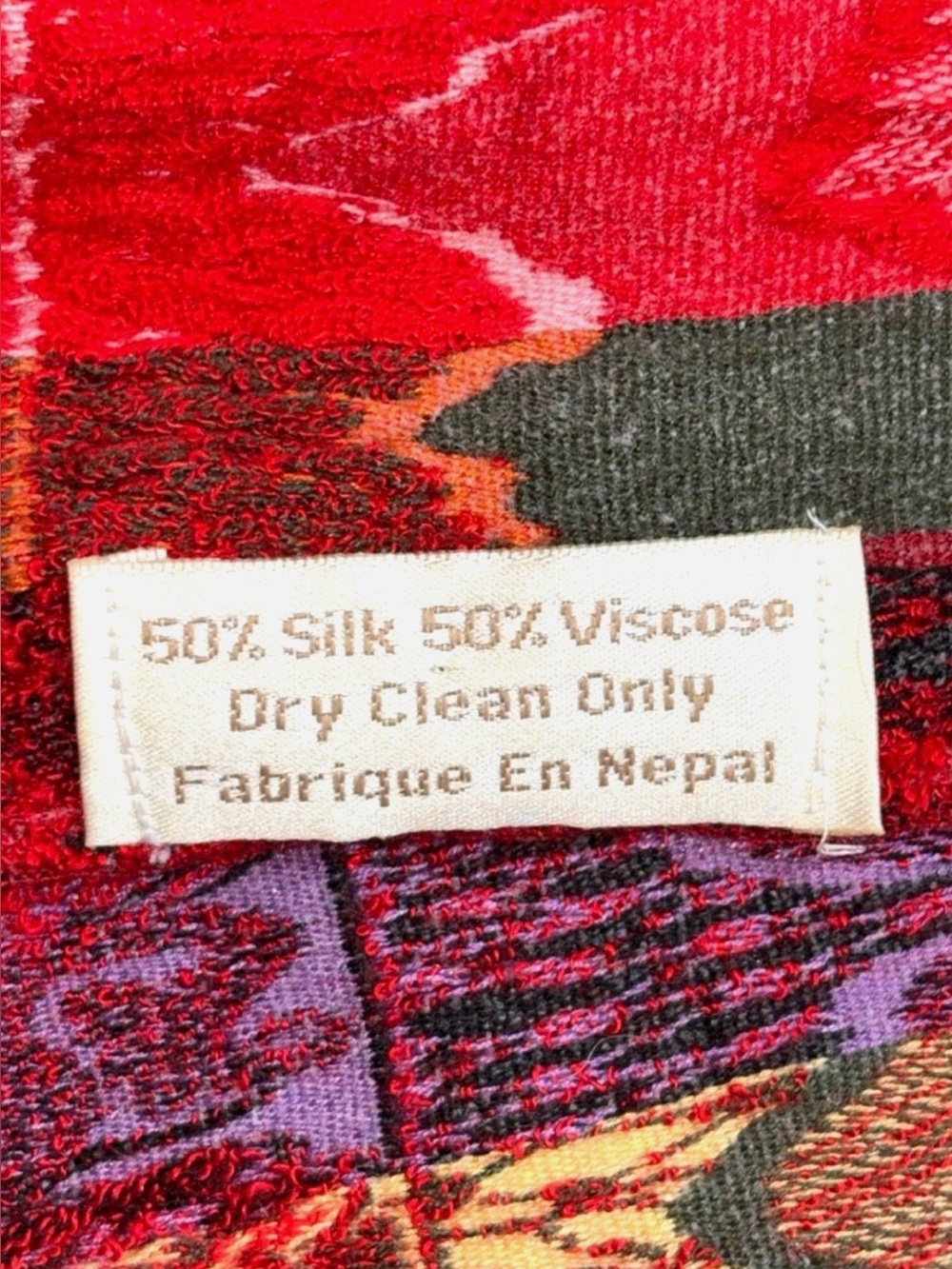 Silk Viscose Fringe Scarf Wrap Shawl Red Multicolor Boho Festival Lightweight - Picture 8 of 8